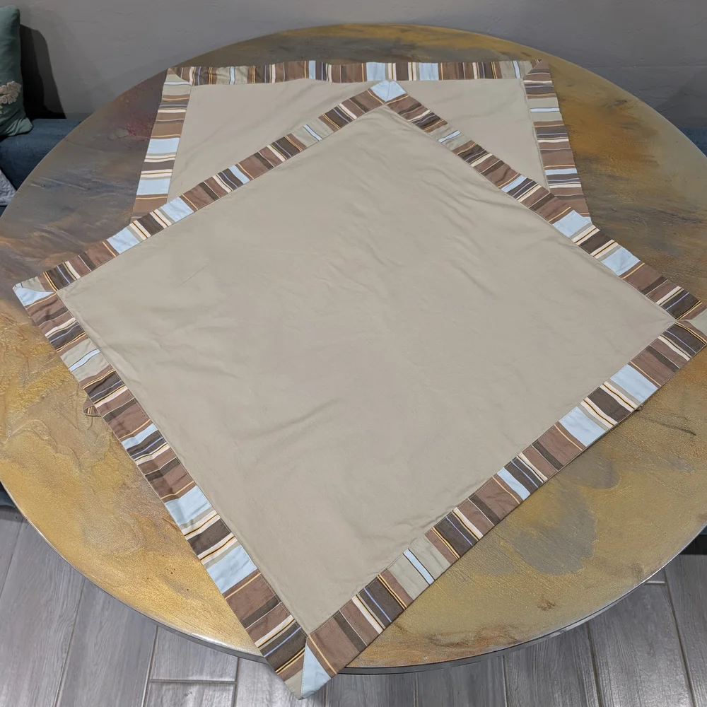 Martha Stewart Beige Tan Framed Striped Mosaic Cotton Euro Pillow Covers 29